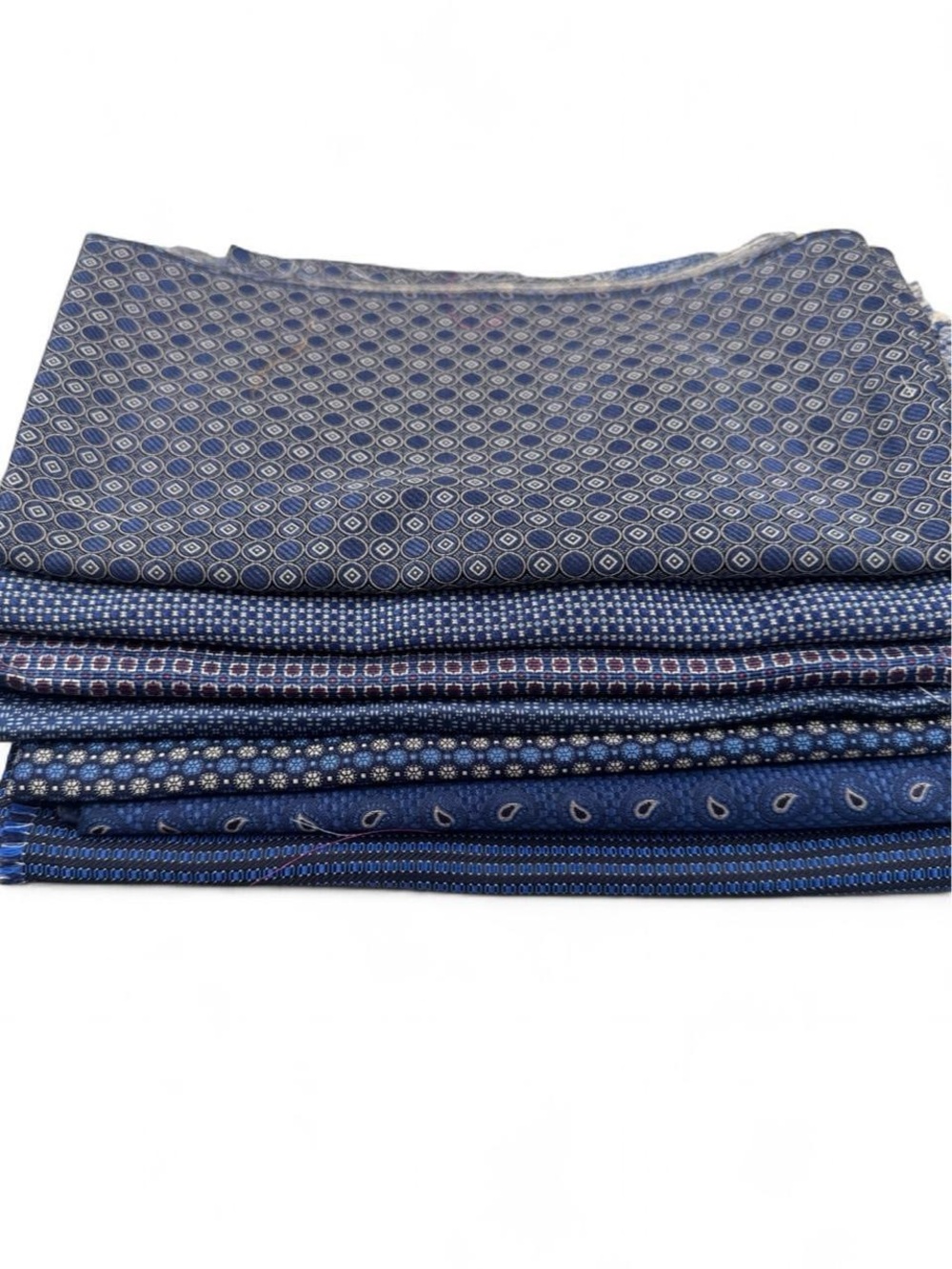 Bundle of 7 blue 100% Italian silk fabric remnants